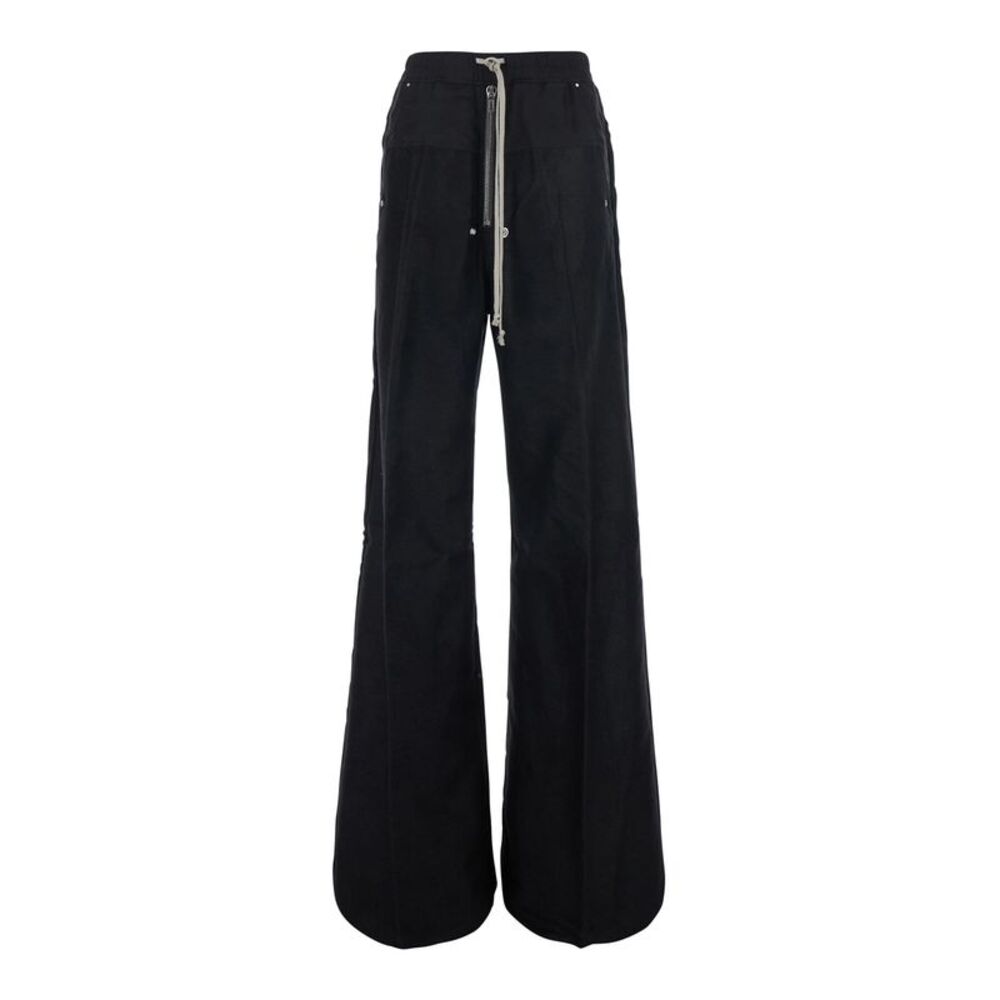 Rick Owens Men Wide Pants With Modern Details And Black Tech Fabric Unisex